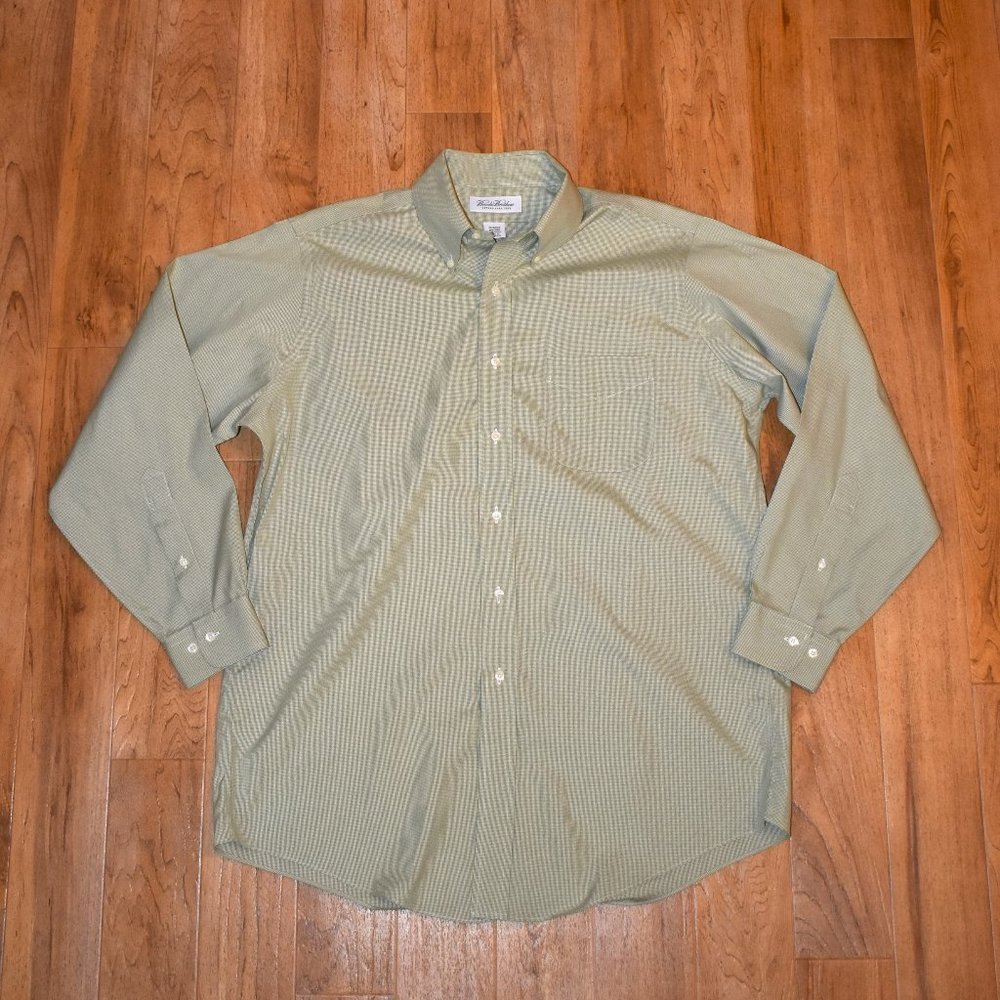 Brooks Brothers Dress Shirt Mens 16 32/33 Green Non-Iron Cotton Check
